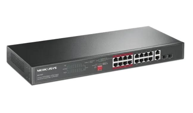 mercusys / ms118cp / 16 port 10/100 ( 16 poe+ & 190w ) long range 250m & 2× combo gigabit sfp switch mercusys / ms118cp / 16 port 10/100 ( 16 poe+ & 190w ) long range 250m & 2× combo gigabit sfp switch