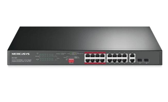 mercusys / ms118cp / 16 port 10/100 ( 16 poe+ & 190w ) long range 250m & 2× combo gigabit sfp switch mercusys / ms118cp / 16 port 10/100 ( 16 poe+ & 190w ) long range 250m & 2× combo gigabit sfp switch